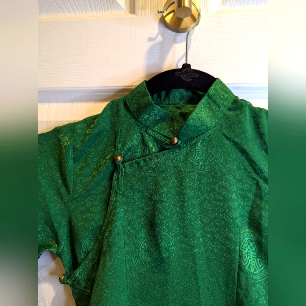 Green Traditional Style Dress w Gold Grommet Details